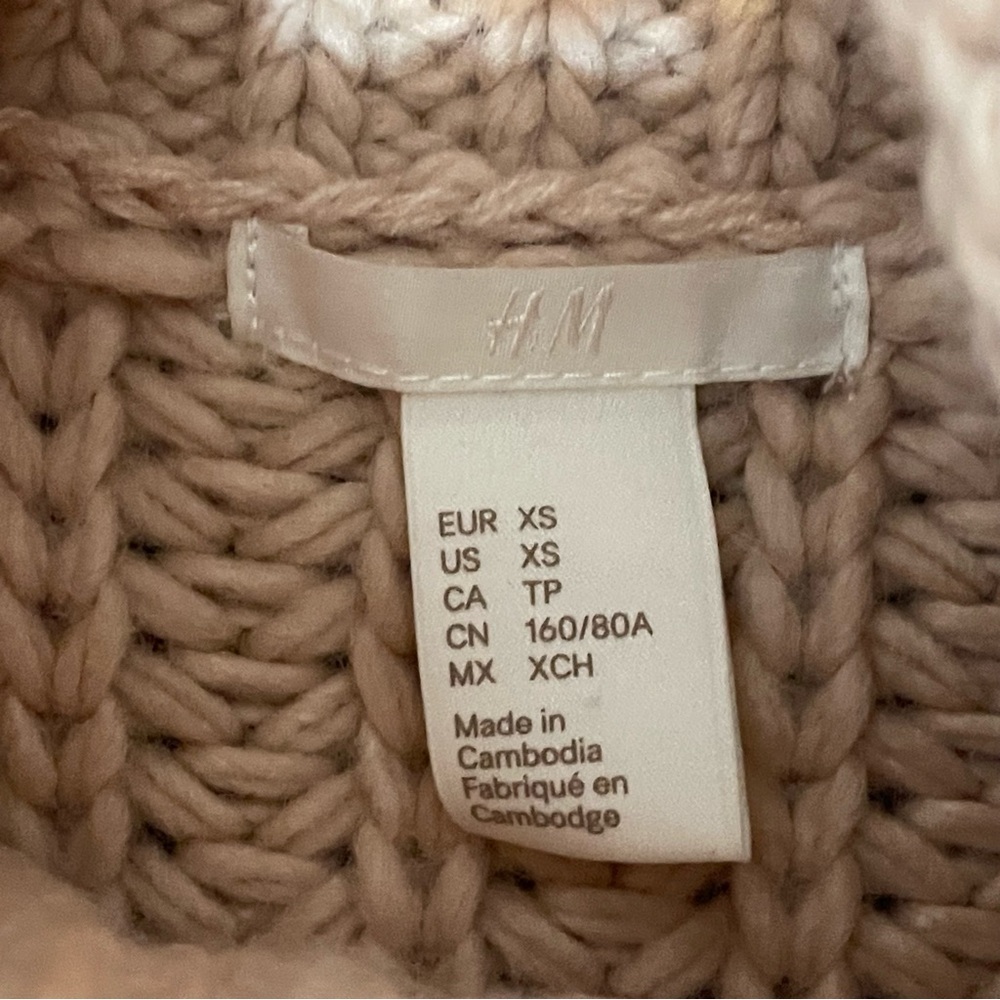 H&M Cropped Turtleneck Sweater Oversized Chunky Knit Women’s XS Blush Pink - Picture 12 of 13
